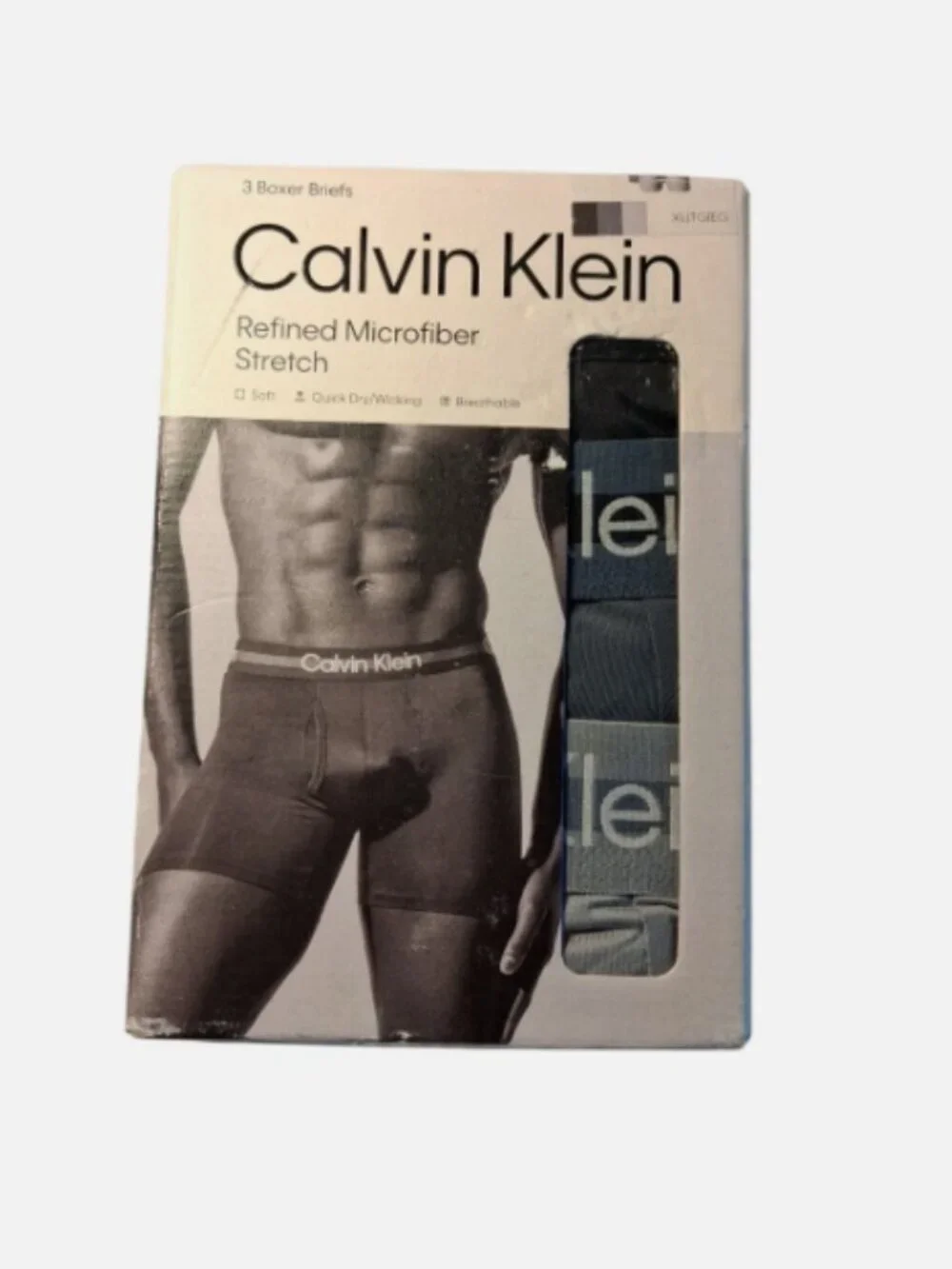 Calvin Klein Mens Boxer Briefs XL 3-Pack Microfiber Stretch Logo Waistband